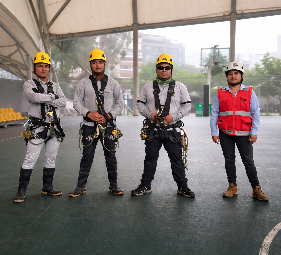 Equipo profesional de limpieza y trabajos en altura de SSLimcor en Lima